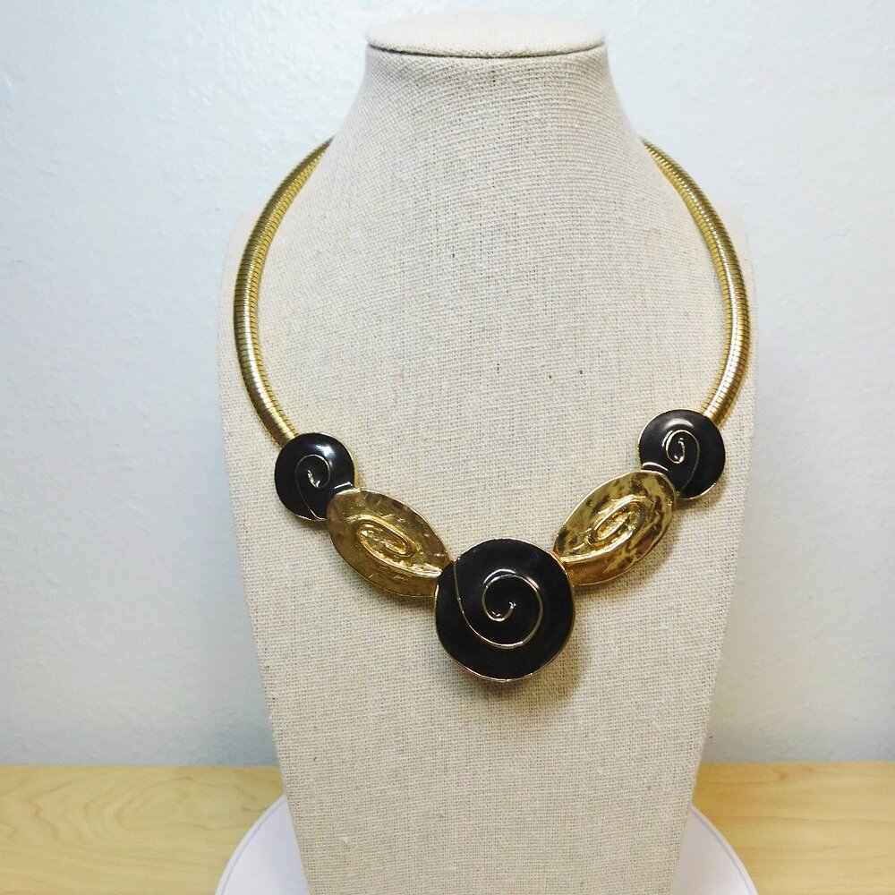 Vintage 80's/90's Black & Gold Enamel Collar Necklace